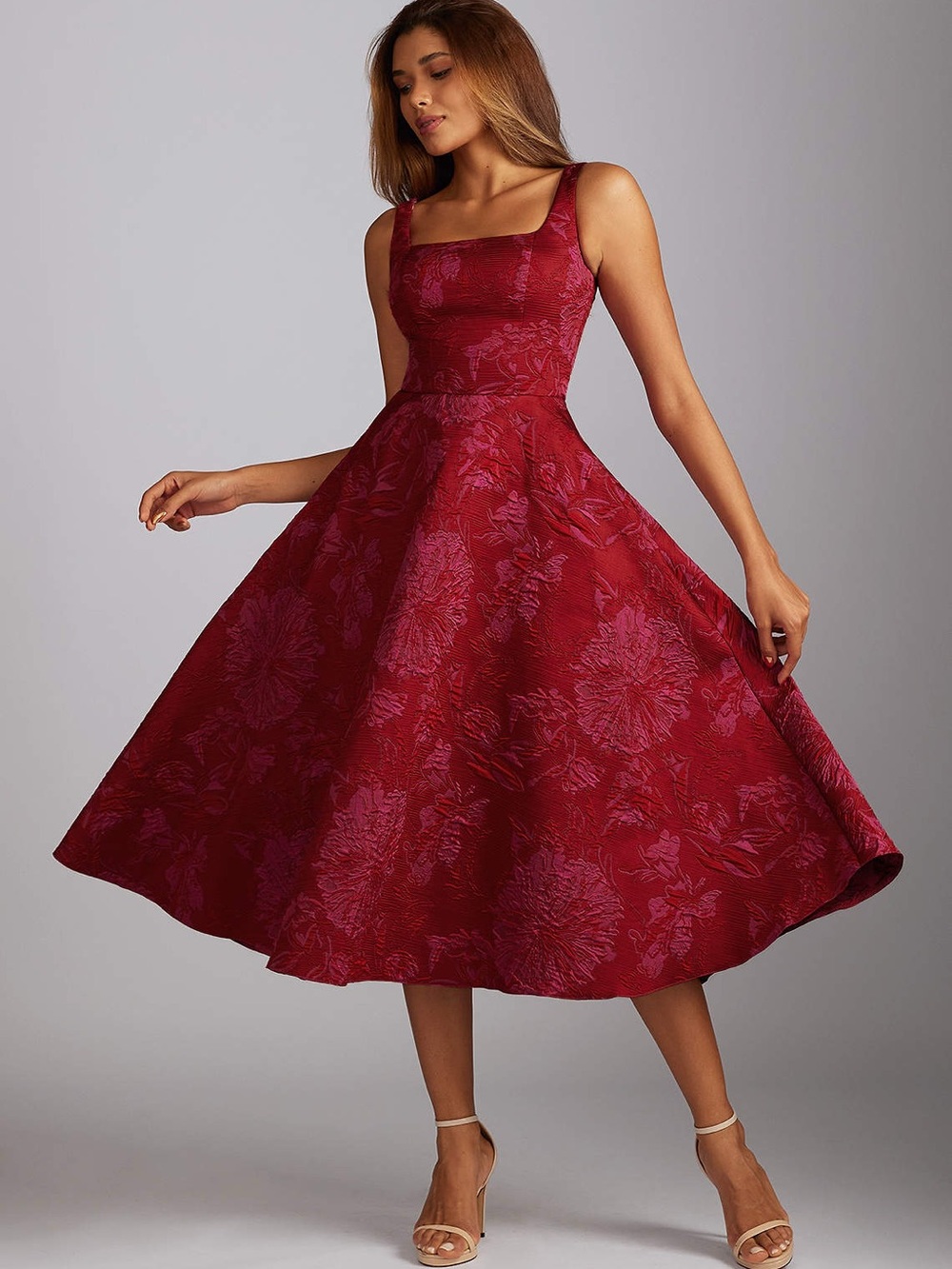 Florence Red Hot Pink Midi Dress - Picture 4 of 7